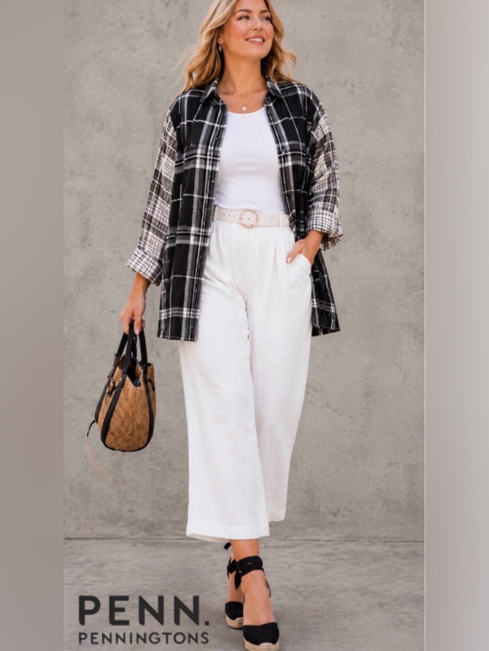 4X Sheer Plaid Oversized Button Down Shirt/ Tunic, from Penningtons.